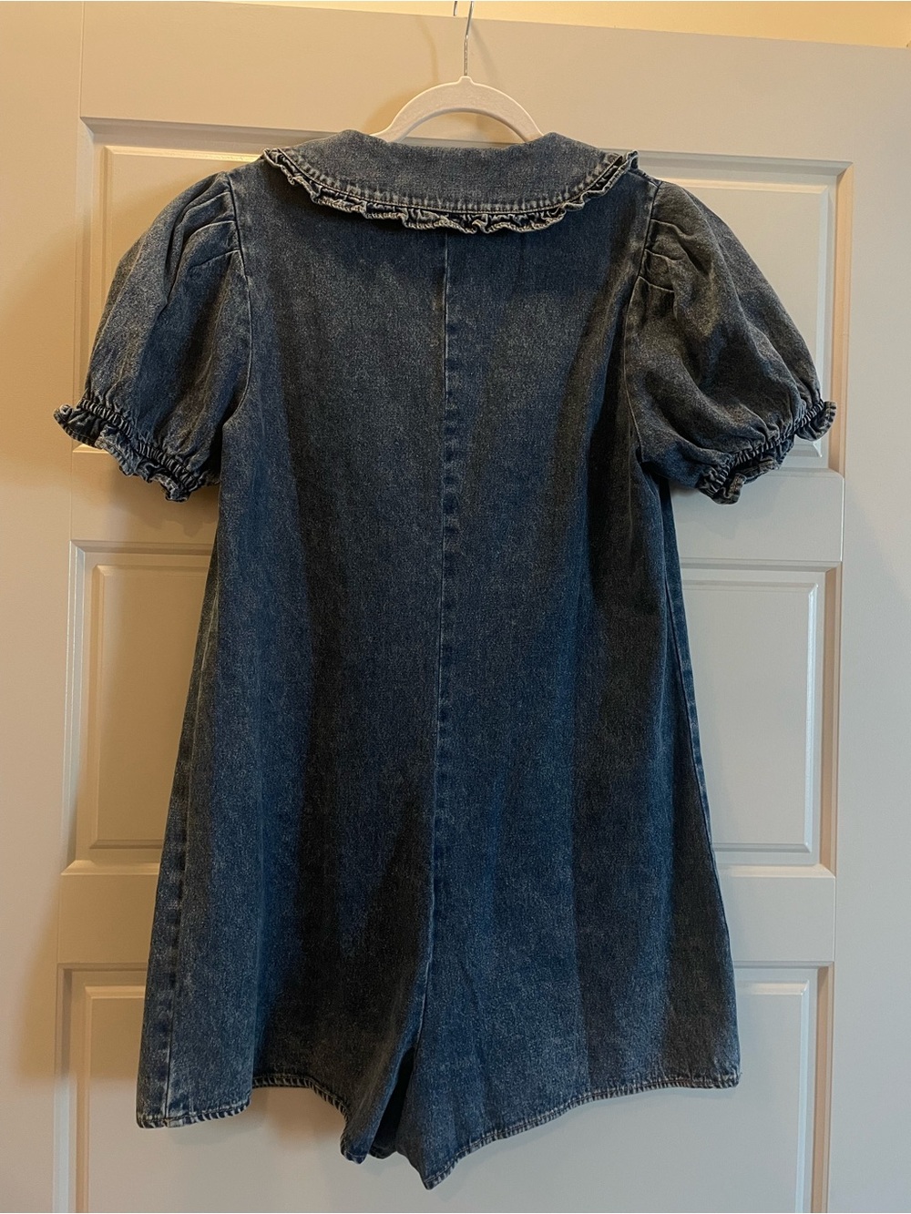 Le Lis Dark Denim Short Romper with Peter Pan Collar - Picture 5 of 7